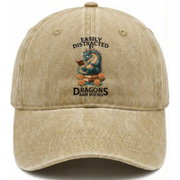 Easily Distracted By Dragon And Books Washed Cotton Baseball Cap Cute Book Lover Gift