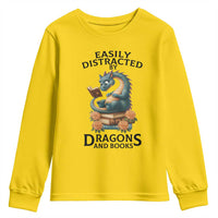 Easily Distracted By Dragon And Books Youth Sweatshirt Cute Book Lover Gift - Wonder Print Shop