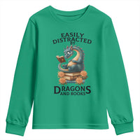Easily Distracted By Dragon And Books Youth Sweatshirt Cute Book Lover Gift - Wonder Print Shop