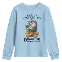Easily Distracted By Dragon And Books Youth Sweatshirt Cute Book Lover Gift - Wonder Print Shop