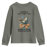 Easily Distracted By Dragon And Books Youth Sweatshirt Cute Book Lover Gift - Wonder Print Shop