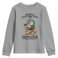 Easily Distracted By Dragon And Books Youth Sweatshirt Cute Book Lover Gift - Wonder Print Shop