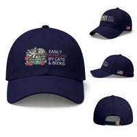 Easily Distracted By Cats And Books Baseball Cap Funny Book Lover Gift