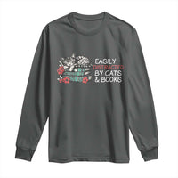 Easily Distracted By Cats And Books Long Sleeve Shirt Funny Book Lover Gift - Wonder Print Shop