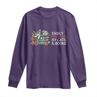 Easily Distracted By Cats And Books Long Sleeve Shirt Funny Book Lover Gift - Wonder Print Shop