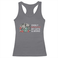 Easily Distracted By Cats And Books Racerback Tank Top Funny Book Lover Gift - Wonder Print Shop