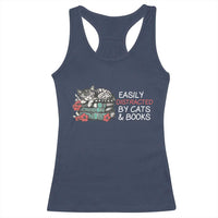 Easily Distracted By Cats And Books Racerback Tank Top Funny Book Lover Gift - Wonder Print Shop