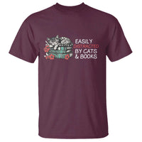 Easily Distracted By Cats And Books T Shirt Funny Book Lover Gift - Wonder Print Shop