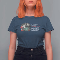 Easily Distracted By Cats And Books T Shirt For Women Funny Book Lover Gift - Wonder Print Shop