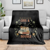 Cute Bookworm Gift Throw Blanket Easily Distracted By Cats And Books - Wonder Print Shop