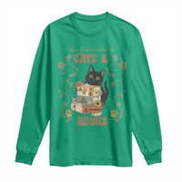 Cute Bookworm Gift Long Sleeve Shirt Easily Distracted By Cats And Books - Wonder Print Shop