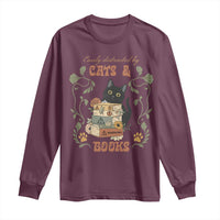Cute Bookworm Gift Long Sleeve Shirt Easily Distracted By Cats And Books - Wonder Print Shop