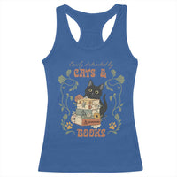 Cute Bookworm Gift Racerback Tank Top Easily Distracted By Cats And Books - Wonder Print Shop