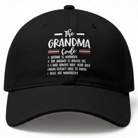 The Grandma Code Baseball Cap Humorous Grandmother Rules Graphic
