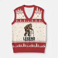 Funny Old Bigfoot Retirement Gift V-Neck Knit Sweater Vest Legend Never Retires
