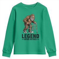 Funny Old Bigfoot Retirement Gift Youth Sweatshirt Legend Never Retires