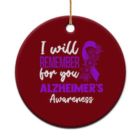 Alzheimers Caregiver Support Purple Ribbon Ceramic Ornament I Will Remember For You
