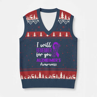 Alzheimers Caregiver Support Purple Ribbon V-Neck Knit Sweater Vest I Will Remember For You
