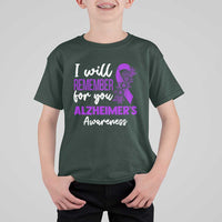 Alzheimers Caregiver Support Purple Ribbon T Shirt For Kid I Will Remember For You