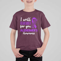Alzheimers Caregiver Support Purple Ribbon T Shirt For Kid I Will Remember For You
