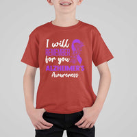 Alzheimers Caregiver Support Purple Ribbon T Shirt For Kid I Will Remember For You