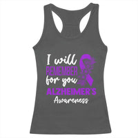Alzheimers Caregiver Support Purple Ribbon Racerback Tank Top I Will Remember For You