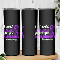Alzheimers Caregiver Support Purple Ribbon Skinny Tumbler I Will Remember For You