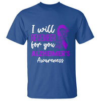 Alzheimers Caregiver Support Purple Ribbon T Shirt I Will Remember For You