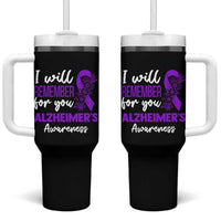 Alzheimers Caregiver Support Purple Ribbon Tumbler With Handle I Will Remember For You