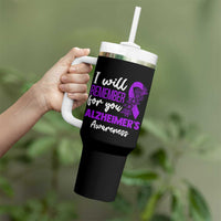Alzheimers Caregiver Support Purple Ribbon Tumbler With Handle I Will Remember For You
