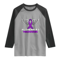 Alzheimers Warrior Raglan Shirt Purple Ribbon Angel Wings Memory Support Gift