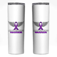 Alzheimers Warrior Skinny Tumbler Purple Ribbon Angel Wings Memory Support Gift