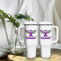 Alzheimers Warrior Tumbler With Handle Purple Ribbon Angel Wings Memory Support Gift
