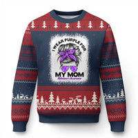 I Wear Purple For My Mom Ugly Christmas Sweater Alzheimers Awareness Messy Bun Graphic