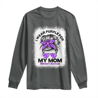I Wear Purple For My Mom Long Sleeve Shirt Alzheimers Awareness Messy Bun Graphic