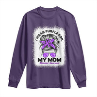 I Wear Purple For My Mom Long Sleeve Shirt Alzheimers Awareness Messy Bun Graphic