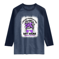 I Wear Purple For My Mom Raglan Shirt Alzheimers Awareness Messy Bun Graphic