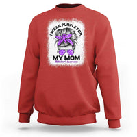I Wear Purple For My Mom Sweatshirt Alzheimers Awareness Messy Bun Graphic