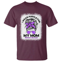 I Wear Purple For My Mom T Shirt Alzheimers Awareness Messy Bun Graphic