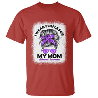 I Wear Purple For My Mom T Shirt Alzheimers Awareness Messy Bun Graphic