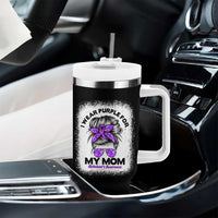 I Wear Purple For My Mom Tumbler With Handle Alzheimers Awareness Messy Bun Graphic