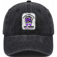 I Wear Purple For My Mom Washed Cotton Baseball Cap Alzheimers Awareness Messy Bun Graphic