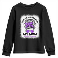 I Wear Purple For My Mom Youth Sweatshirt Alzheimers Awareness Messy Bun Graphic