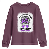 I Wear Purple For My Mom Youth Sweatshirt Alzheimers Awareness Messy Bun Graphic