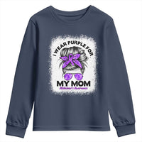I Wear Purple For My Mom Youth Sweatshirt Alzheimers Awareness Messy Bun Graphic