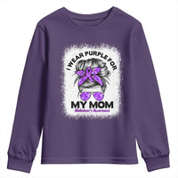 I Wear Purple For My Mom Youth Sweatshirt Alzheimers Awareness Messy Bun Graphic