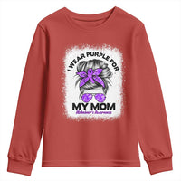 I Wear Purple For My Mom Youth Sweatshirt Alzheimers Awareness Messy Bun Graphic