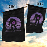 Vintage Bigfoot Alzheimers Awareness Garden Flag Purple Ribbon Support Graphic