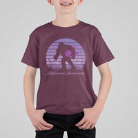 Vintage Bigfoot Alzheimers Awareness T Shirt For Kid Purple Ribbon Support Graphic