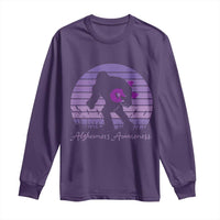 Vintage Bigfoot Alzheimers Awareness Long Sleeve Shirt Purple Ribbon Support Graphic